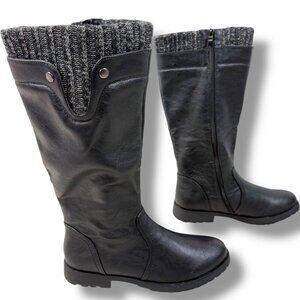 Olivia Miller Boot Women Sz 10 Black Faux Leather Mid Calf Sock Cuff Muk Luk NEW